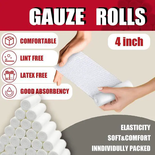 Alt view image 2 of 7 - 32 Pack Gauze Rolls Bandages 4 x 4.1 yd Premium Quality Lint and Latex-Free Conforming Stretch Designed for Effective Wound Care for Wound Dressing Support (Individually Packed)