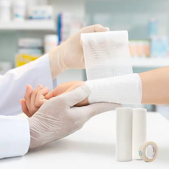 Alt view image 7 of 7 - Conforming Bandage, 4 x 5 Yards Stretched, 24-Pack Gauze Bandage Rolls with Bonus Tape + Scissors, First Aid Supplies, Non-Sterile