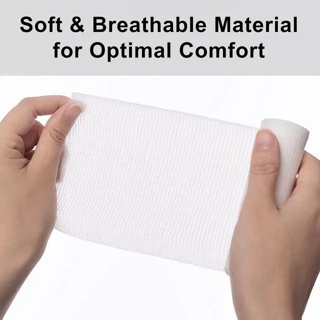 Alt view image 5 of 7 - Conforming Bandage, 4 x 5 Yards Stretched, 24-Pack Gauze Bandage Rolls with Bonus Tape + Scissors, First Aid Supplies, Non-Sterile