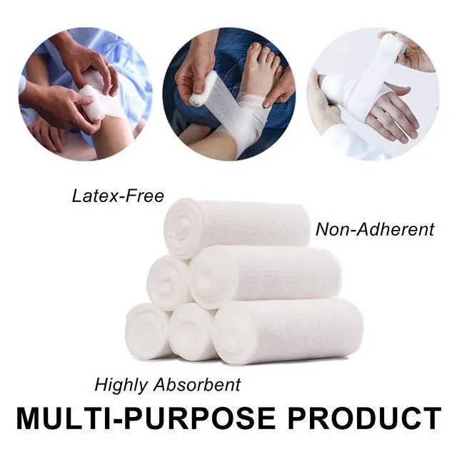 Alt view image 4 of 7 - Conforming Bandage, 4 x 5 Yards Stretched, 24-Pack Gauze Bandage Rolls with Bonus Tape + Scissors, First Aid Supplies, Non-Sterile