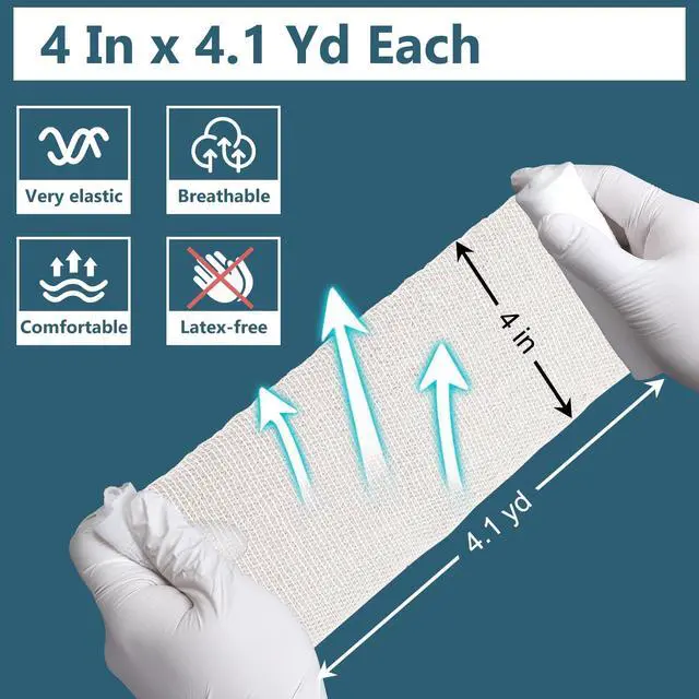 Alt view image 3 of 6 - 32 Pack Gauze Rolls, 4 in x 4.1 Yards, Premium Gauze Wrap Roll for Wounds, Bandage Wrap Rolled Gauzes, Mummy Wraps, Individually Wrapped