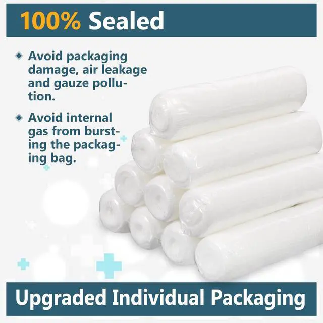 Alt view image 4 of 6 - 32 Pack Gauze Rolls, 4 in x 4.1 Yards, Premium Gauze Wrap Roll for Wounds, Bandage Wrap Rolled Gauzes, Mummy Wraps, Individually Wrapped