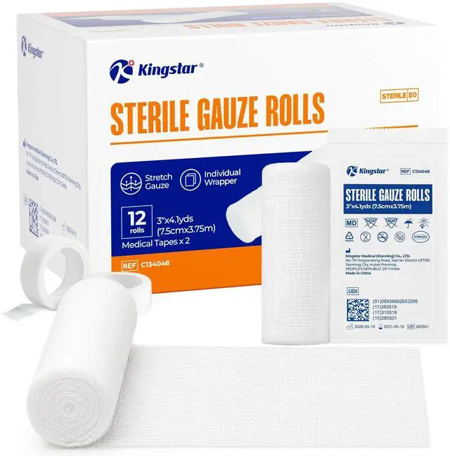 Main image of Sterile Gauze Roll 3 in x 4.1 Yards, First Aid Gauze Bandage, 12 Rolls