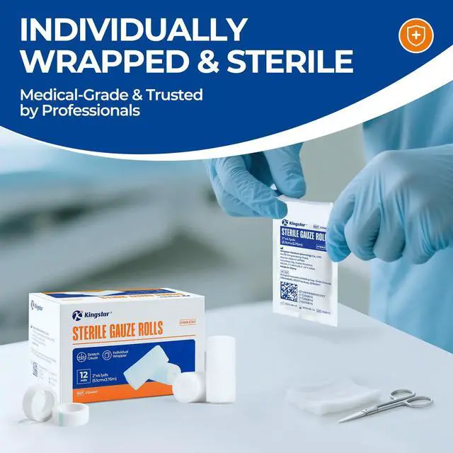 Alt view image 4 of 6 - Sterile Gauze Rolls 2in x 4.1 Yards, 12 Pack Conforming Stretch