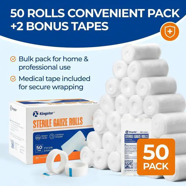 Alt view image 5 of 6 - Sterile Gauze Rolls 2in x 4.1 Yards, 12 Pack Conforming Stretch