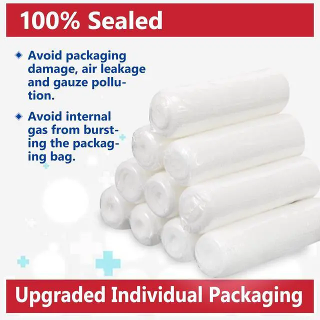 Alt view image 4 of 6 - 40 Pack Gauze Rolls, 3 in x 4.1 Yards, Premium Gauze Wrap Roll for Wounds, Bandage Wrap Rolled Gauzes, Mummy Wraps, Individually Wrapped