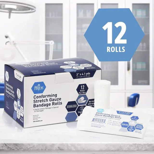Alt view image 2 of 5 - Sterile Stretch Gauze Bandage,Latex-Free,3 in x 4.1 yd,12-Pack
