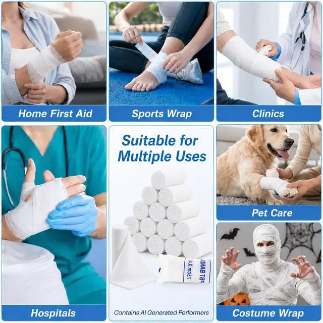 Alt view image 3 of 7 - 15PACK Gauze Rolls Bandages - 3 in x 4.9 Yards Rolled Gauze Wrap