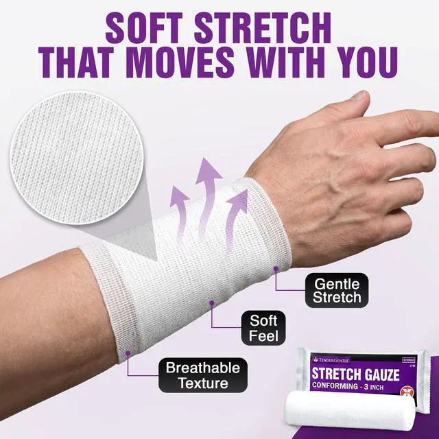 Alt view image 4 of 7 - Conforming Stretch Gauze Rolls 3 Inch - Pack of 12 White Sterile Gauze Wrap for Wounds - Good for Sprained Ankles, Wrists, and More