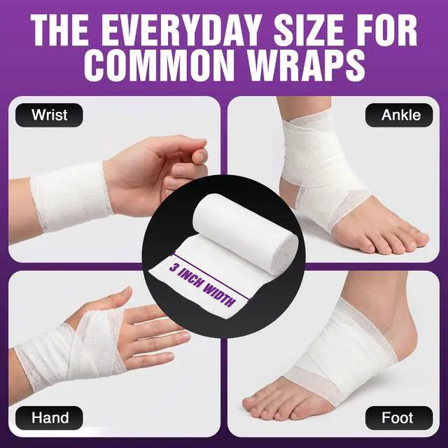 Alt view image 3 of 7 - Conforming Stretch Gauze Rolls 3 Inch - Pack of 12 White Sterile Gauze Wrap for Wounds - Good for Sprained Ankles, Wrists, and More