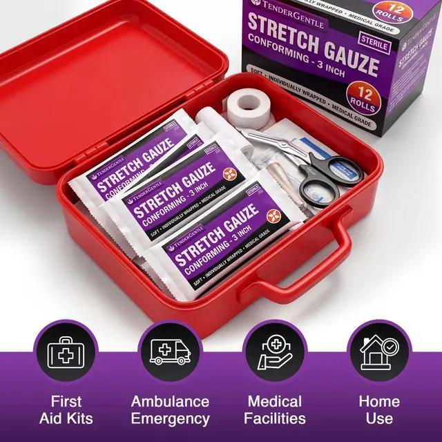 Alt view image 6 of 7 - Conforming Stretch Gauze Rolls 3 Inch - Pack of 12 White Sterile Gauze Wrap for Wounds - Good for Sprained Ankles, Wrists, and More