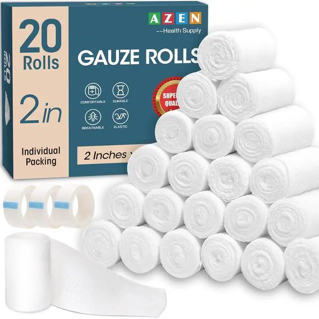Main image of 20 Pack Gauze Rolls Bandages, 2 in x 4.1 Yards, Premium Medical Supplies & First Aid Supplies, Bandage Wrap Vet Wrap