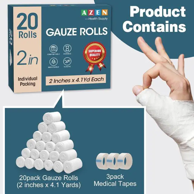 Alt view image 2 of 6 - 20 Pack Gauze Rolls Bandages, 2 in x 4.1 Yards, Premium Medical Supplies & First Aid Supplies, Bandage Wrap Vet Wrap