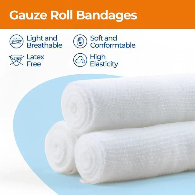 Alt view image 3 of 7 - Gauze Rolls Bandages 4in x 4.1yds, 24 Rolls Conforming Stretch Gauze Bandage 4 Inch, Individually Wrapped Includes Medical Tape