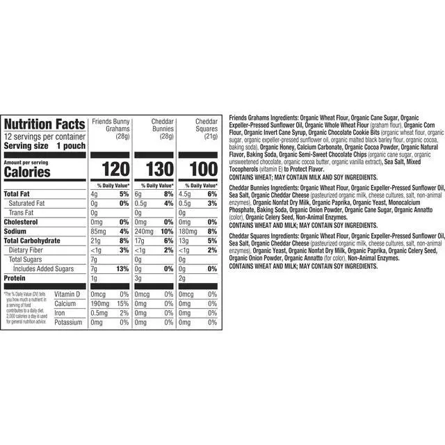 Alt view image 7 of 7 - Organic Variety Pack, Cheddar Bunnies, Bunny Grahams and Cheddar Squares, 12 Pouches, 11 oz