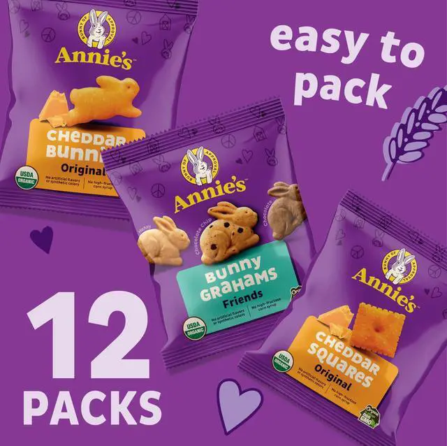 Alt view image 3 of 7 - Organic Variety Pack, Cheddar Bunnies, Bunny Grahams and Cheddar Squares, 12 Pouches, 11 oz