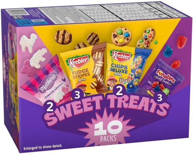 Main image of Sweet Treat Variety Pack, 10-Count Box, Includes Chips Deluxe, Funables, Fudge Stripes, and Mother's Circus Animal Cookies, 9.4 oz