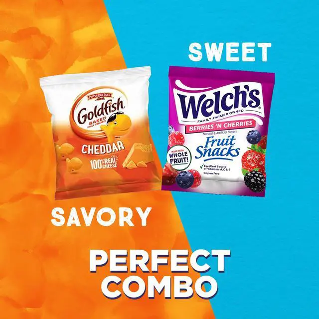 Alt view image 2 of 5 - Goldfish and Fruit Snacks for Back to School, 1 Box of Goldfish Cheddar Cheese Snack Packs (20 Count) and 1 Box of Welchs Berries N Cherries Fruit Snack Packs (40 Count)