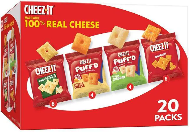 Main image of Cheese Crackers, Baked Snack Crackers, Office and Kids Snacks, Variety Pack, 17.72oz Box (20 Pouches)