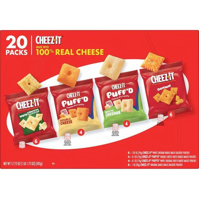 Alt view image 6 of 7 - Cheese Crackers, Baked Snack Crackers, Office and Kids Snacks, Variety Pack, 17.72oz Box (20 Pouches)
