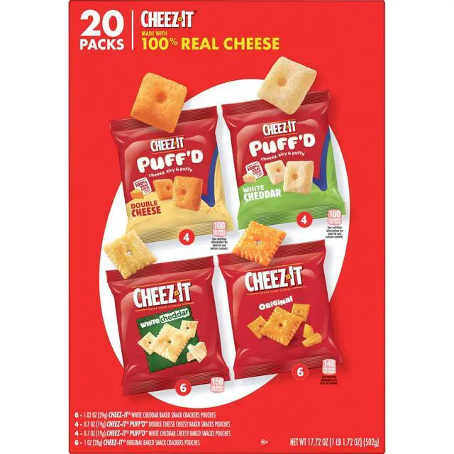 Alt view image 7 of 7 - Cheese Crackers, Baked Snack Crackers, Office and Kids Snacks, Variety Pack, 17.72oz Box (20 Pouches)