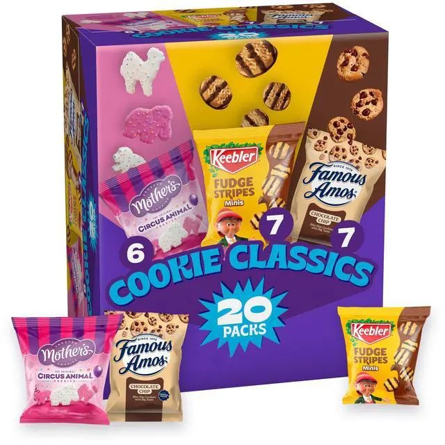 Main image of Assorted Cookie Classics Variety Pack - Mothers Circus, Keebler Fudge Stripes & Famous Amos, 20 Pouch Box, 20 oz
