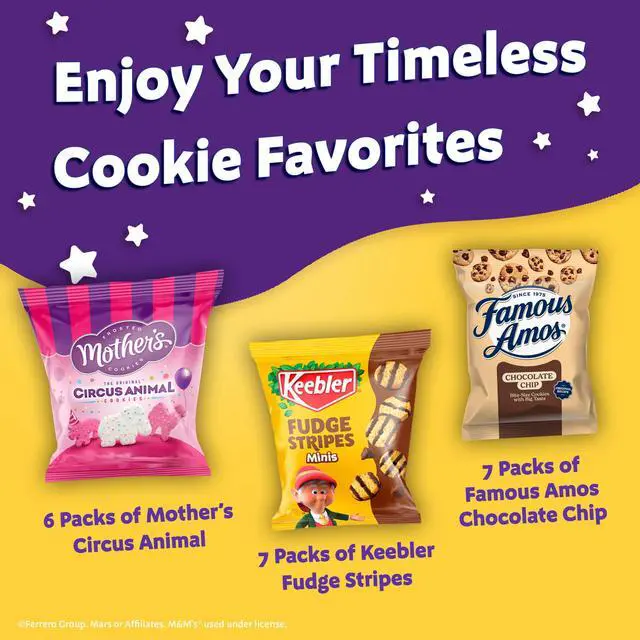 Alt view image 3 of 7 - Assorted Cookie Classics Variety Pack - Mothers Circus, Keebler Fudge Stripes & Famous Amos, 20 Pouch Box, 20 oz