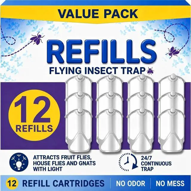 Main image of 12 Pack Refill Cartridge Kit Compatible with Plug-in Light M364 and Max, Flying Insect Trap Refills Replacements for House & Fruit Flies, Easy to Use