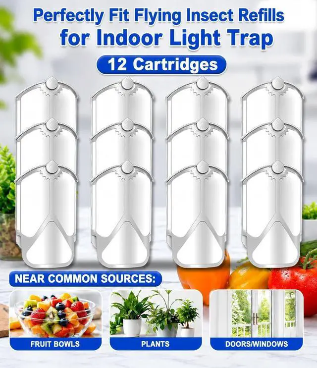 Alt view image 5 of 6 - 12 Pack Refill Cartridge Kit Compatible with Plug-in Light M364 and Max, Flying Insect Trap Refills Replacements for House & Fruit Flies, Easy to Use