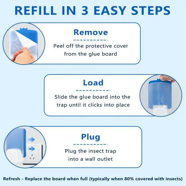 Alt view image 6 of 7 - 20 PCS Refill Cartridges Compatible with Raid Light Trap Refills Glue Boards Replacement Set, Refill Cartridges Compatible with STEM Blue Light Trap, Double-Sided Adhesive Sticky Traps Glue Cards