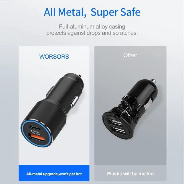 Alt view image 5 of 7 - 63W Car Charger USB C Super Fast Charging for iPhone Air/17/17 Pro/17 Pro Max/17e/16/16Pro/16e/15/15Pro/iPad Pro 13/12.9/11/Air/Mini Dual Port 12V Cigarette Lighter Adapter Plug+Carplay Cable 3ft 4ft