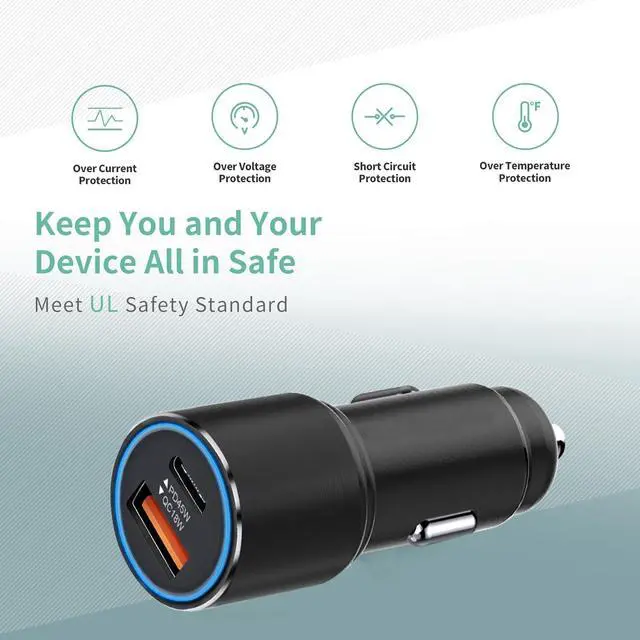 Alt view image 6 of 7 - 63W Car Charger USB C Super Fast Charging for iPhone Air/17/17 Pro/17 Pro Max/17e/16/16Pro/16e/15/15Pro/iPad Pro 13/12.9/11/Air/Mini Dual Port 12V Cigarette Lighter Adapter Plug+Carplay Cable 3ft 4ft