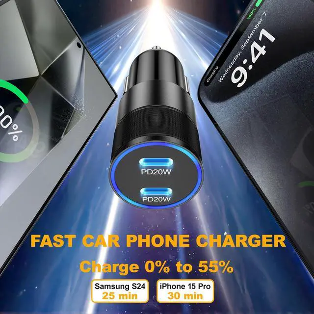Alt view image 3 of 7 - USB C Car Charger 40W, Dual USB-C PD3.0 Fast Charging Car Charger