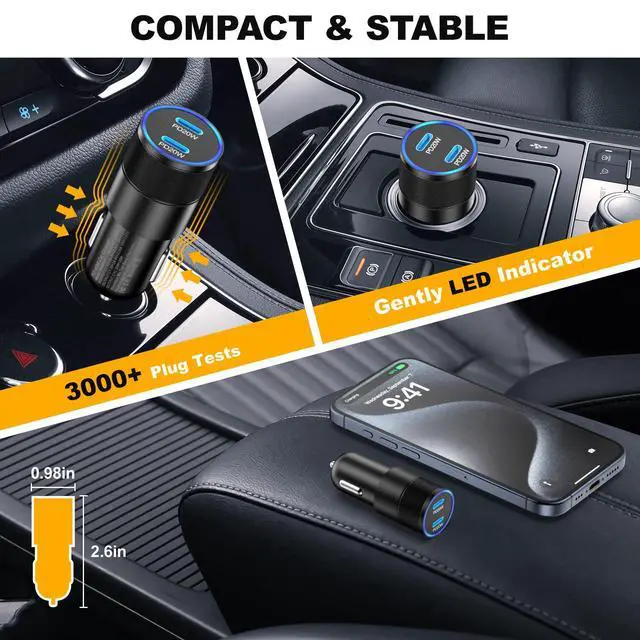 Alt view image 5 of 7 - USB C Car Charger 40W, Dual USB-C PD3.0 Fast Charging Car Charger