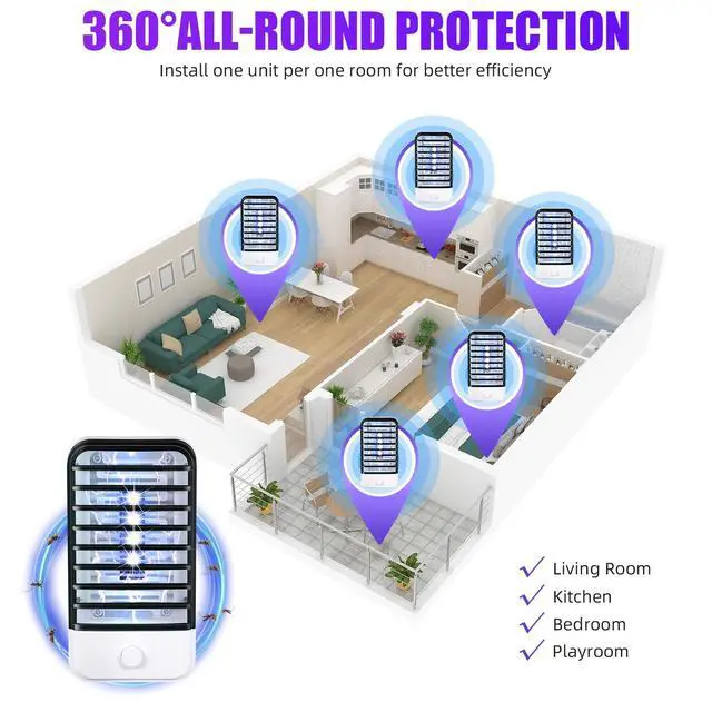 Alt view image 5 of 7 - 2026 New Bug Zapper Indoor Plug in Mosquito Killer Mosquito Zapper with Bug Lights, Electronic Fly Traps Indoor for Home, Living Room, Kitchen, Baby Room, Office, Bedroom, Flying Insect Trap (6Pack)