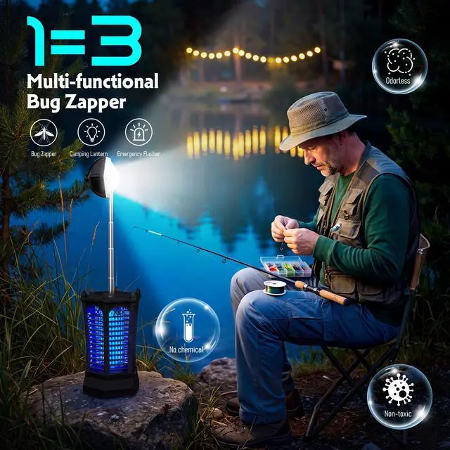 Alt view image 2 of 7 - Bug Zapper Outdoor 2026, 4500V 3-in-1 Rechargeable Bug Zapper Waterproof