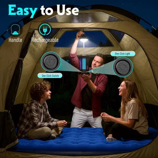 Alt view image 6 of 7 - Bug Zapper Outdoor 2026, 4500V 3-in-1 Rechargeable Bug Zapper Waterproof