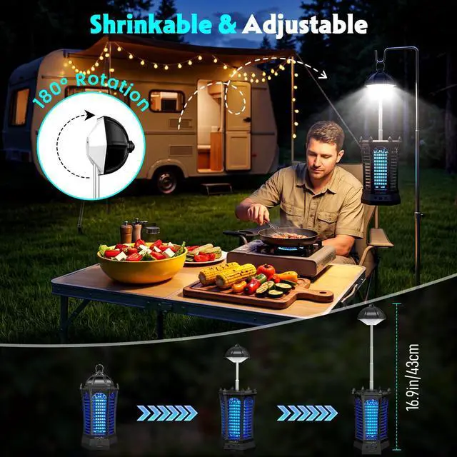 Alt view image 7 of 7 - Bug Zapper Outdoor 2026, 4500V 3-in-1 Rechargeable Bug Zapper Waterproof