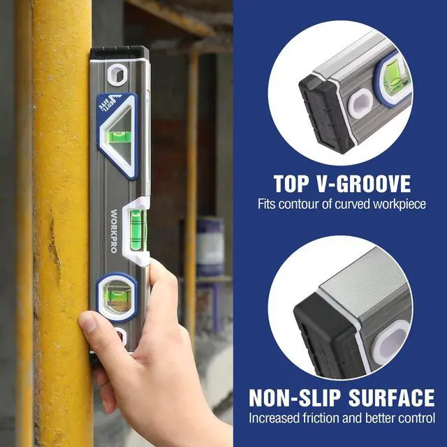 Alt view image 4 of 7 - 10 Inch Small Torpedo Level, Aluminum Frame with V-Groove