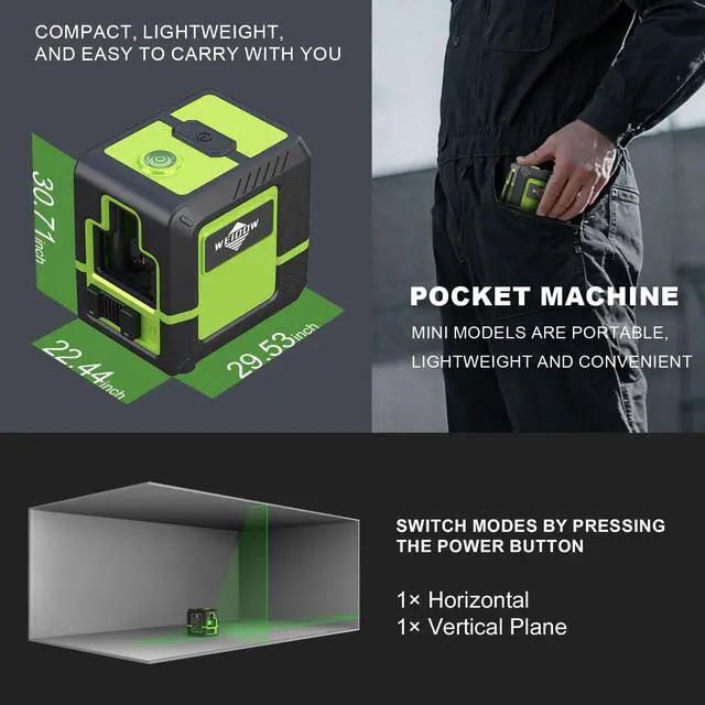 Alt view image 5 of 6 - Laser Level 360° Green Cross Line Self Leveling Laser Measuring Tool