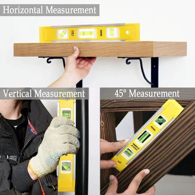 Alt view image 3 of 7 - 9 Inch Magnetic Spirit Level, Leveler Tool, 1-Pack, Yellow