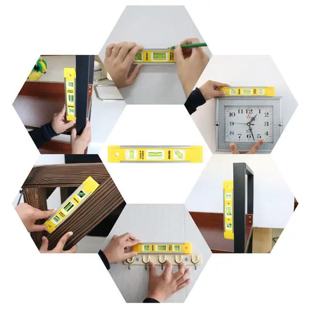 Alt view image 7 of 7 - 9 Inch Magnetic Spirit Level, Leveler Tool, 1-Pack, Yellow