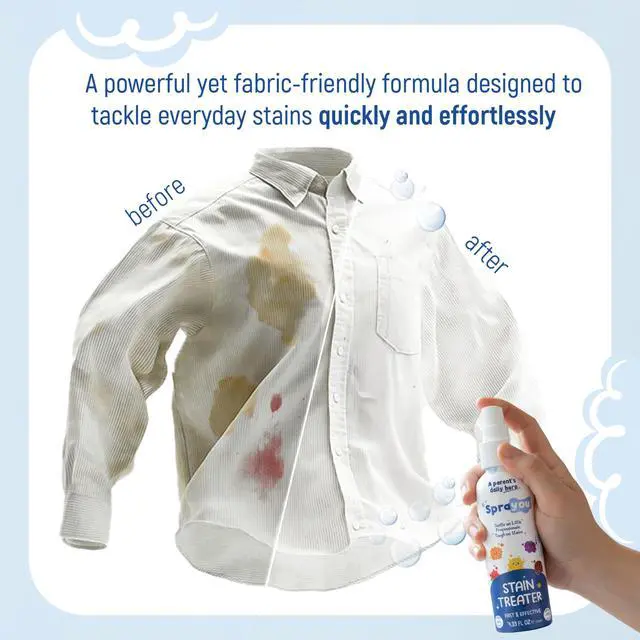 Alt view image 2 of 7 - Fast & Effective Stain Treater Spray, Multi-Purpose Stain Remover, Messy Eater Stain Treater Concentrated Formula, Gentle on Clothing and Baby Textiles, 4.33 fl oz.