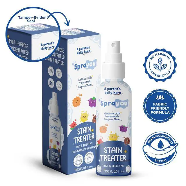 Alt view image 3 of 7 - Fast & Effective Stain Treater Spray, Multi-Purpose Stain Remover, Messy Eater Stain Treater Concentrated Formula, Gentle on Clothing and Baby Textiles, 4.33 fl oz.