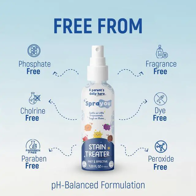 Alt view image 6 of 7 - Fast & Effective Stain Treater Spray, Multi-Purpose Stain Remover, Messy Eater Stain Treater Concentrated Formula, Gentle on Clothing and Baby Textiles, 4.33 fl oz.