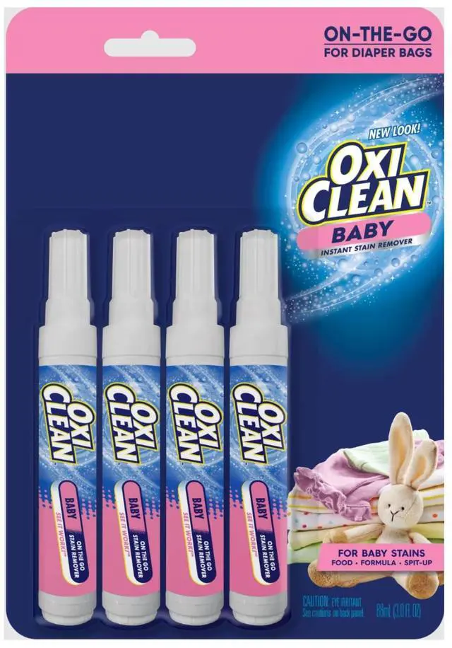 Main image of Baby On-The-Go Stain Remover Pen, Instant Baby Clothes Stain Cleaner for Food Formula Spit-Up, Gentle Travel Size Laundry Stain Stick, Fragrance Free, 4 Pack, 22 mL Each