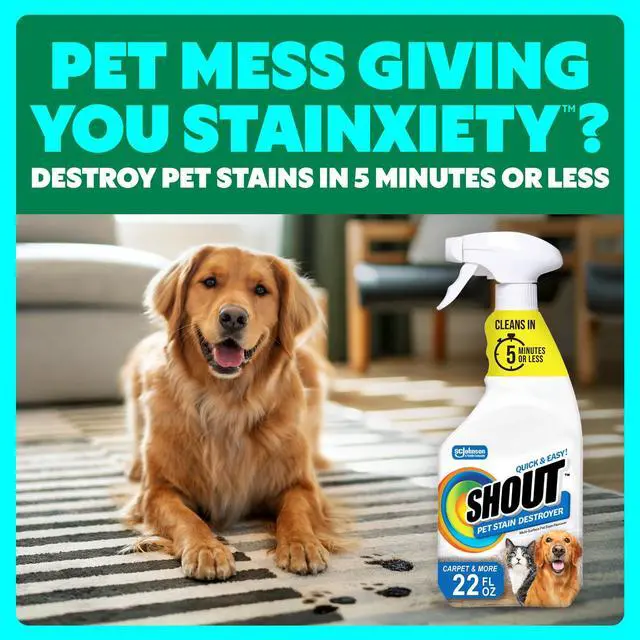 Alt view image 2 of 7 - Pet Stain Remover Spray, Color-Safe Multisurface & Carpet Cleaner Solution for Dog & Cat Urine, Feces, Vomit & Mud, Fights Odors & Remarking, Fast-Acting Cleans in 5 Minutes or Less, 22oz