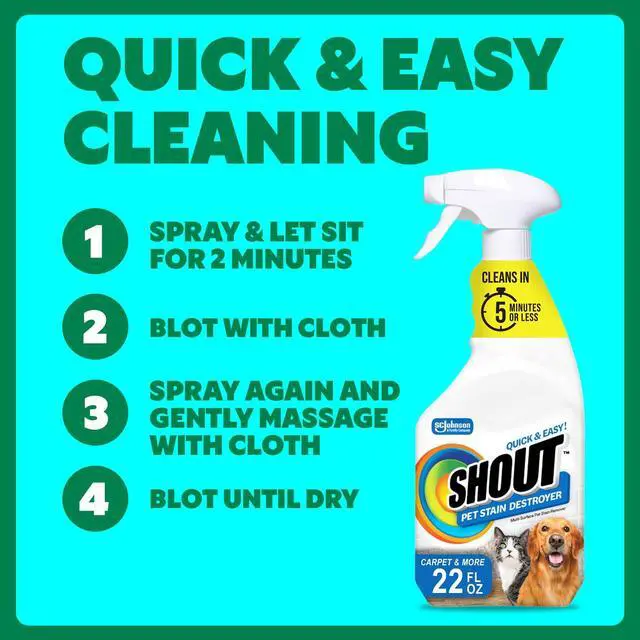Alt view image 6 of 7 - Pet Stain Remover Spray, Color-Safe Multisurface & Carpet Cleaner Solution for Dog & Cat Urine, Feces, Vomit & Mud, Fights Odors & Remarking, Fast-Acting Cleans in 5 Minutes or Less, 22oz