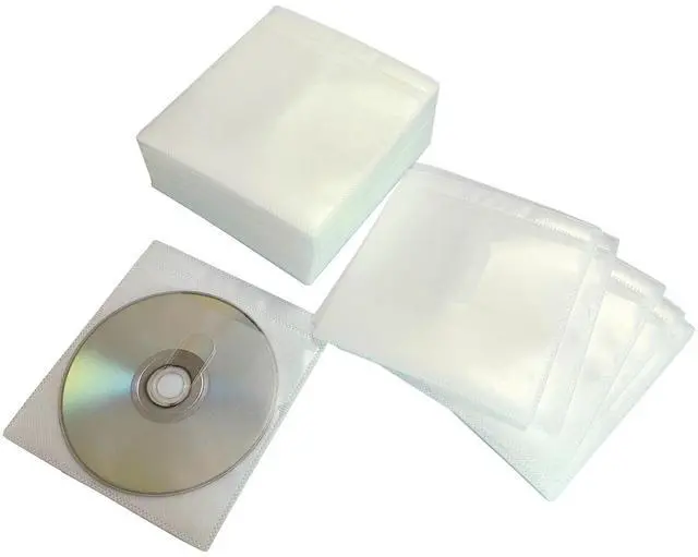 Main image of CD/DVD/BluRay Sleeves,Double-Sided Clear Refill Plastic Sleeve for CD and DVD Storage Binders with Drop-Proof Closure,100 Pack (New White)
