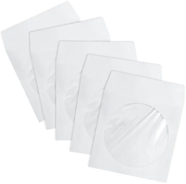 Alt view image 6 of 6 - Thick White Paper CD, DVD, Disc Sleeves Envelope with Clear Window and Flap, 100gsm CD Sleeve Cases Paper Envelopes Holder for Media Storage, Pack of 50